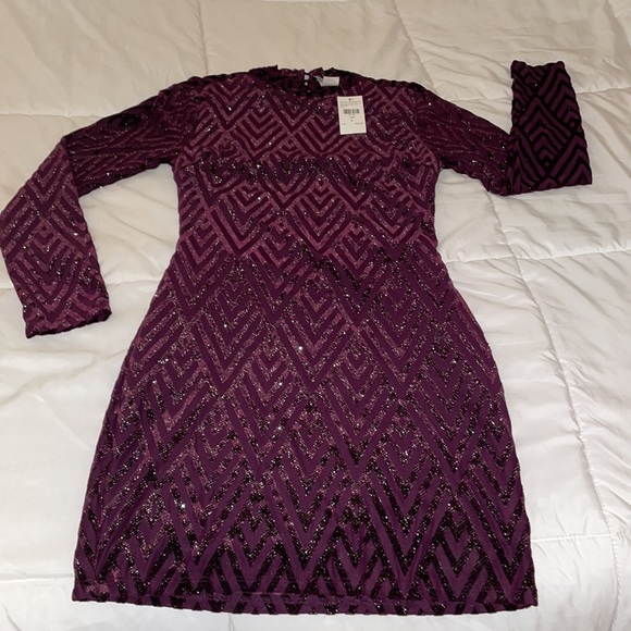 Fashion Nova Velvet sparkle long sleeve mini dress - Picture 4 of 4